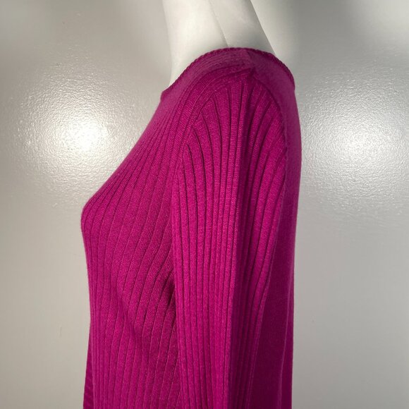 Apt 9 Fuchsia Pink Purple Round Neck Asymmetrical Hemline Long Sleeve Sweater M - Picture 7 of 13